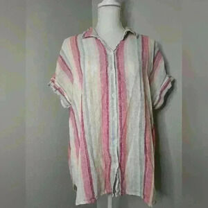 beachlunchlounge Striped Linen Blouse Size XLarge